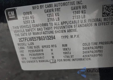 2011 GMC Terrain Slt-2 z USA, uszkodzony, nr VIN 2CTFLWE57B6313294